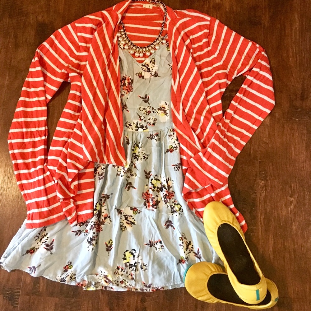 *SOLD* Striped Cardigan, Floral Dress & Necklace